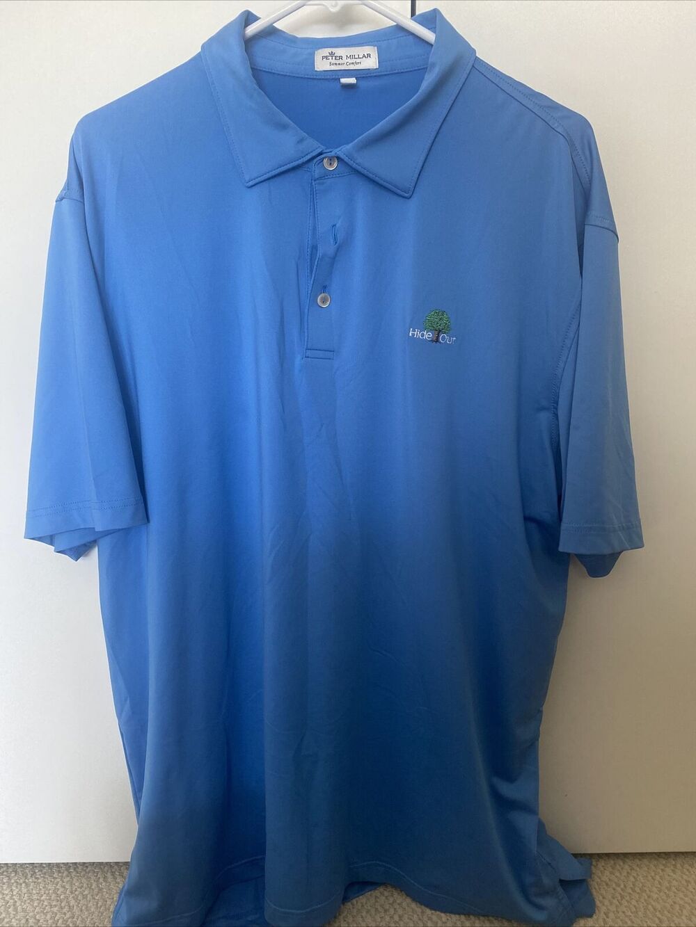 Peter Millar Summer Comfort Men’s XL Blue Polo Shortsleeve Shirt Hide Out Logo